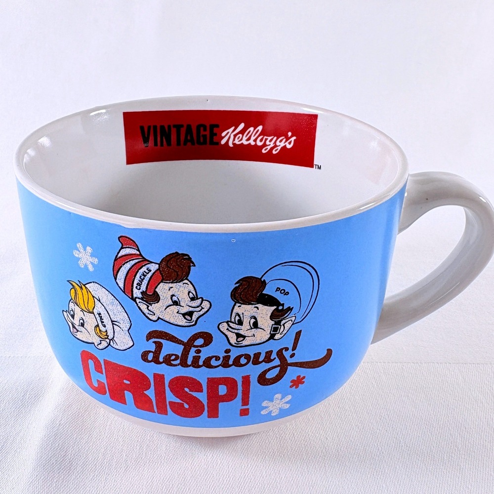 Kellogg's Snap Crackle Pop Cereal Mug Large Blue Vintage Style 2017 Retro‎ Bowl